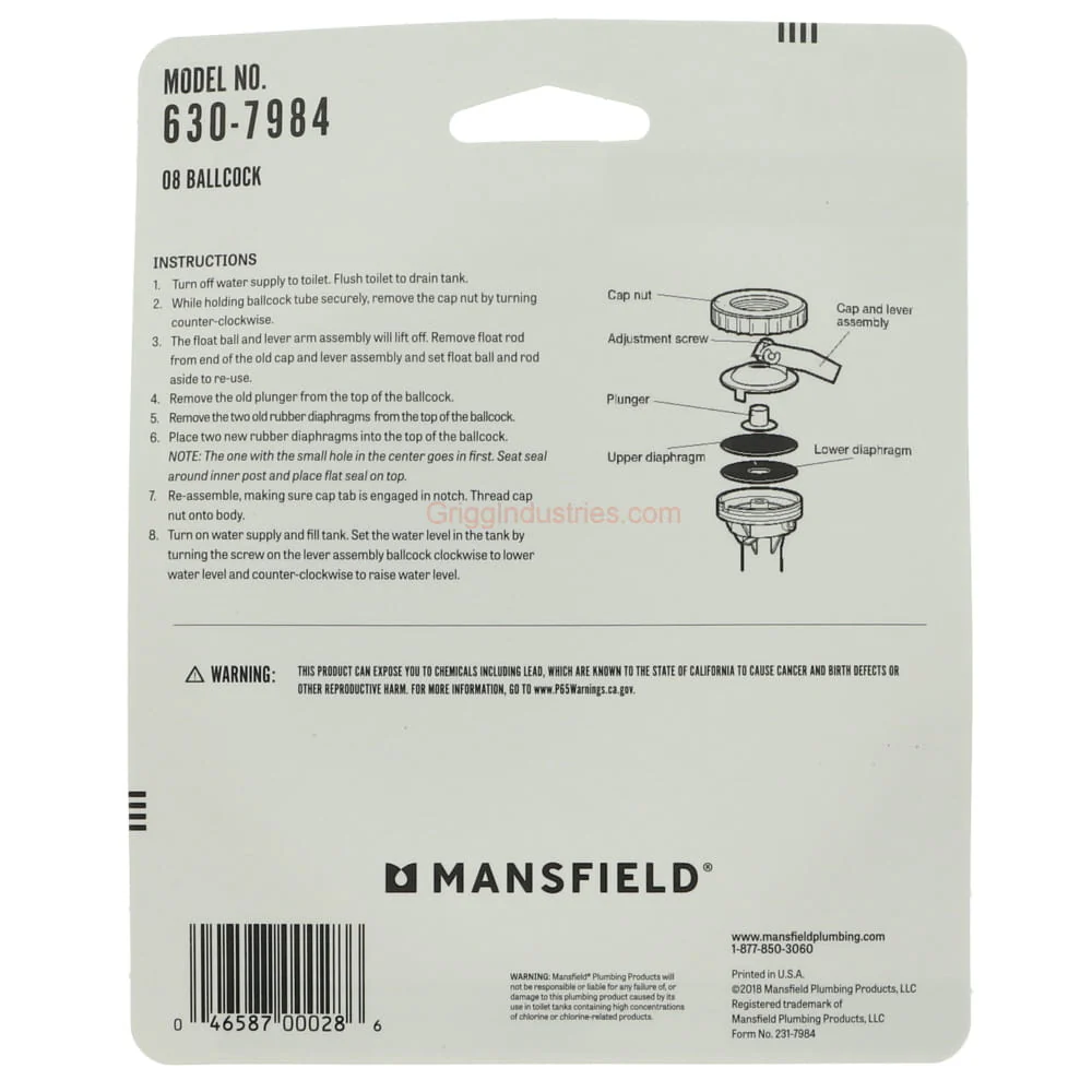 Mansfield 630-7984 Fill Valve Repair Kit - Image 4